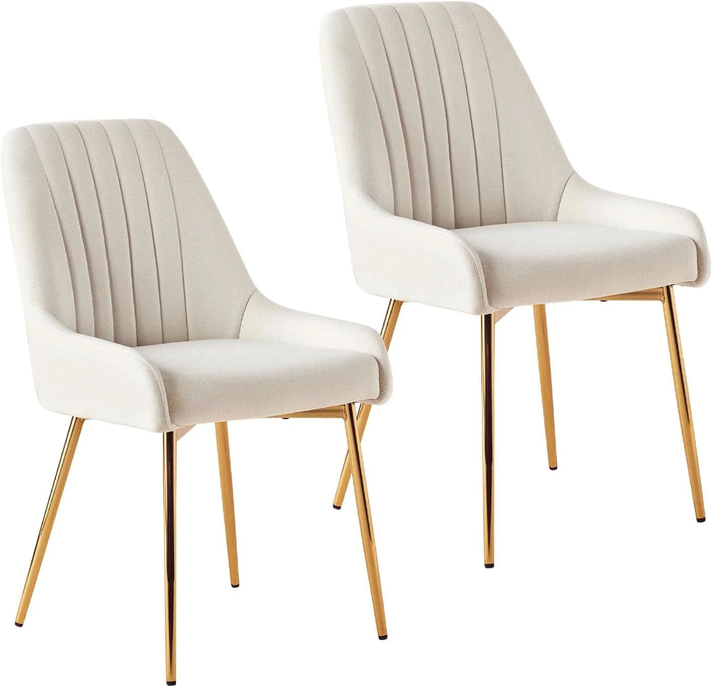 Quality White Velvet Upholstered Dining Chairs Metallic Legs Excellent