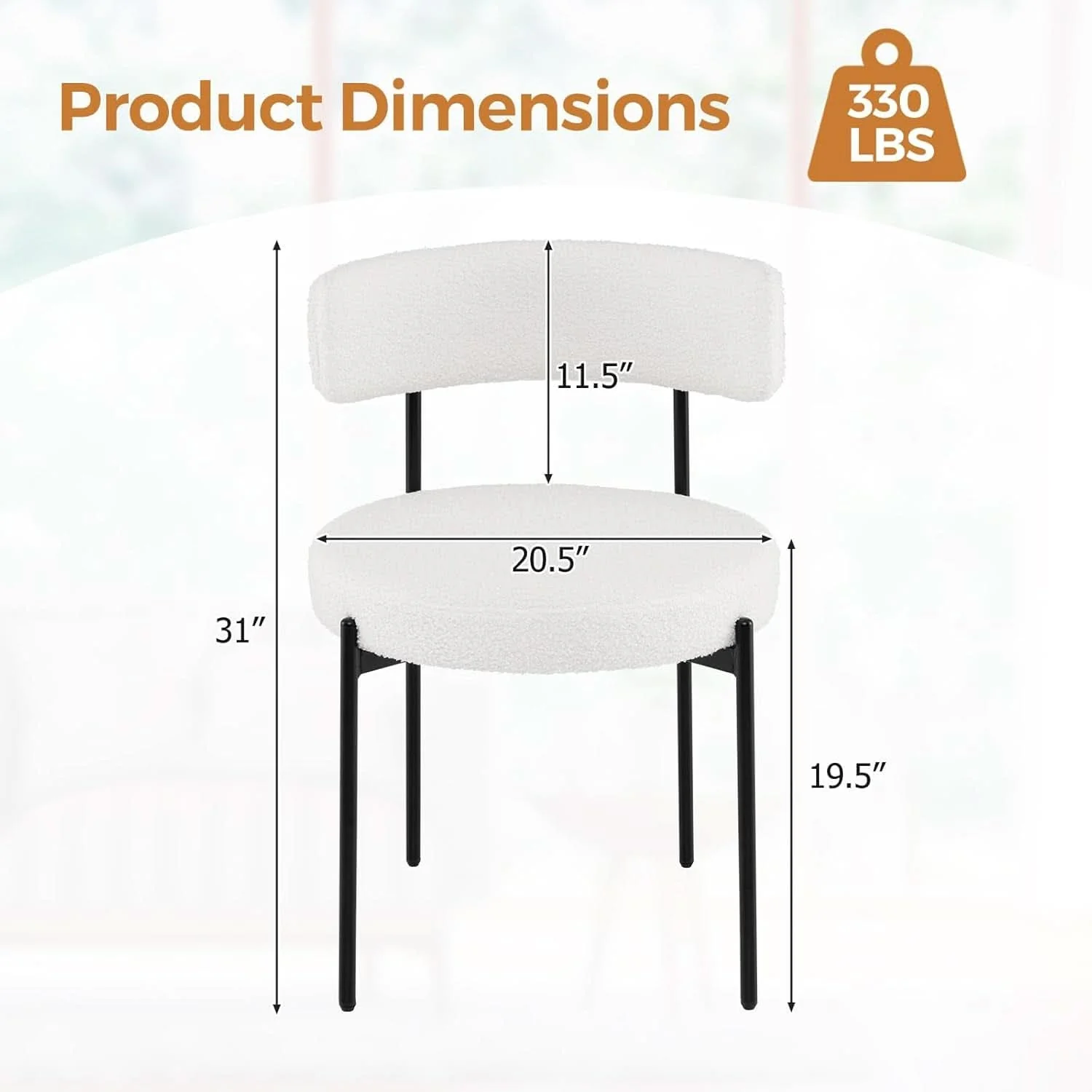 Enhanced Elegant White Sherpa Upholstered Dining Chairs Set Recyclable