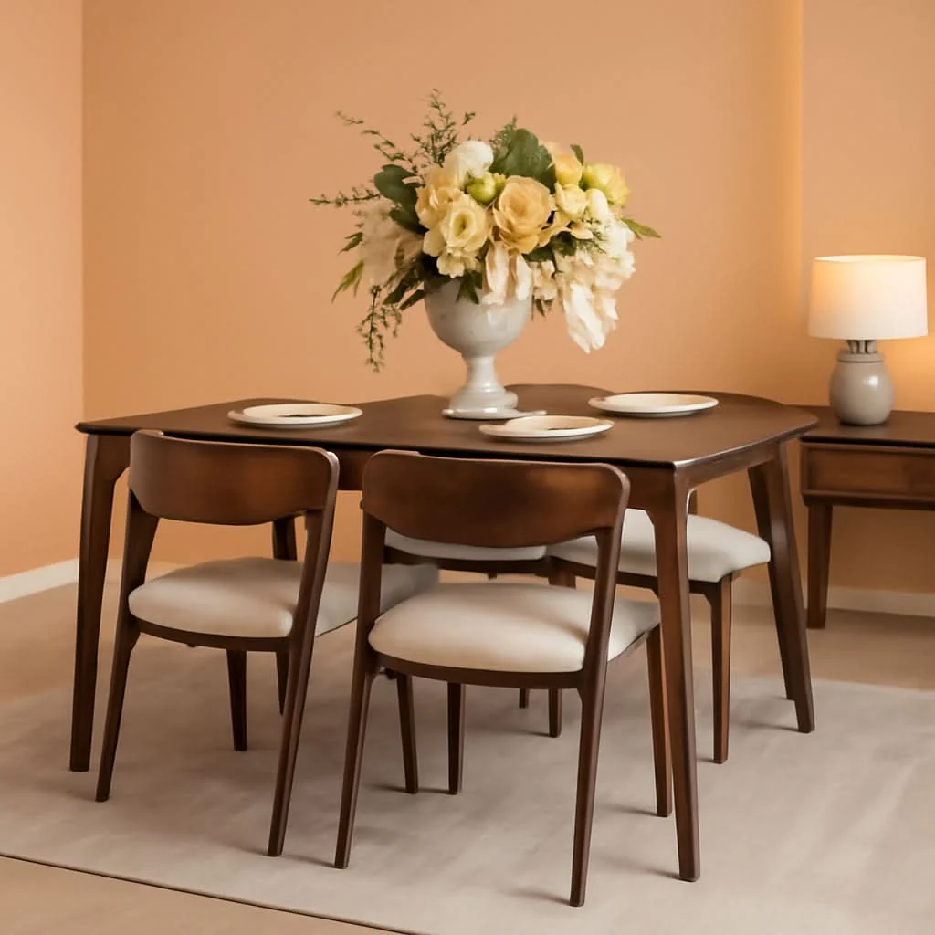 Exclusive Contemporary Walnut Veneer Dining Table Set Chairs Healthy