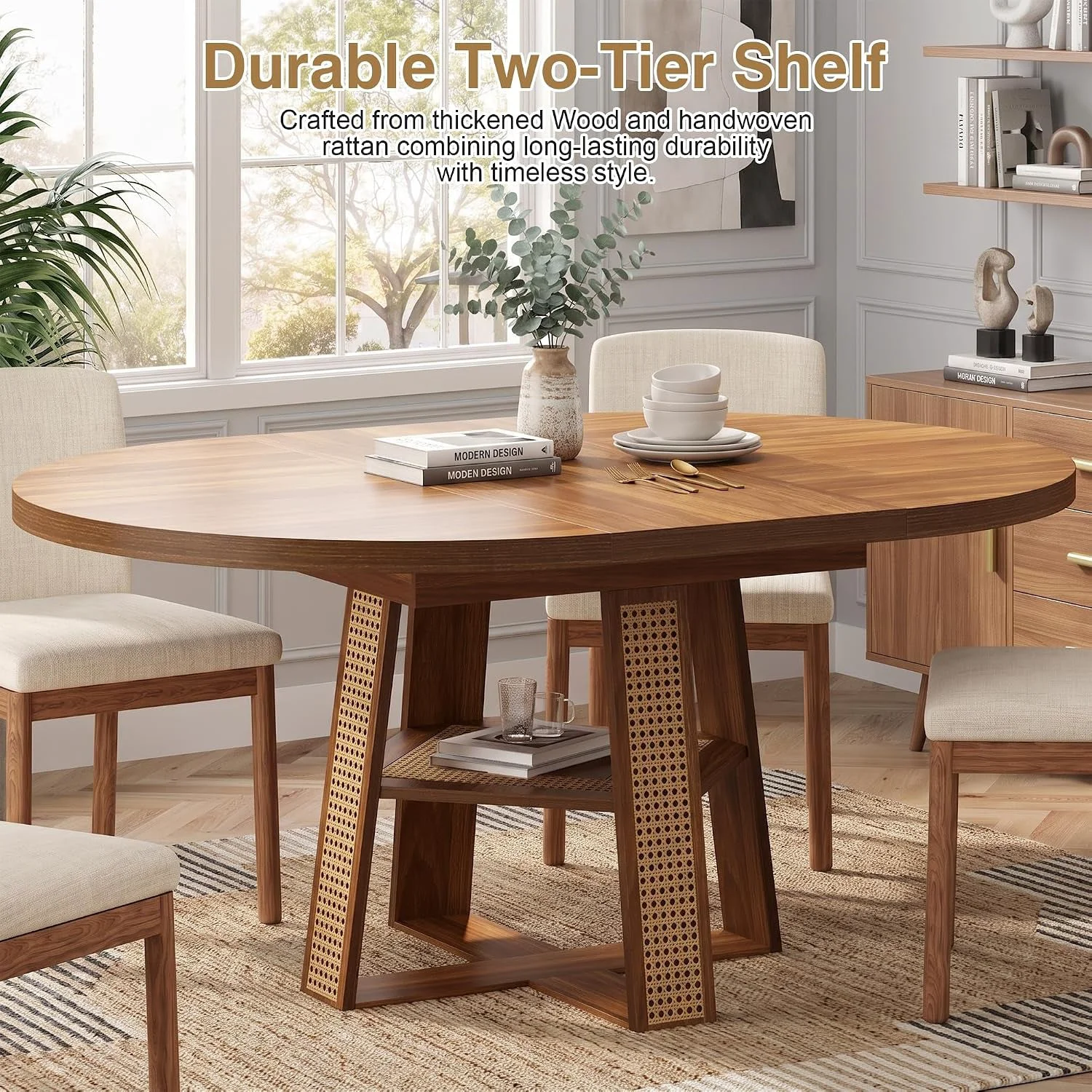 Eco-Friendly Walnut Extendable Round Dining Table Support Structure Fine