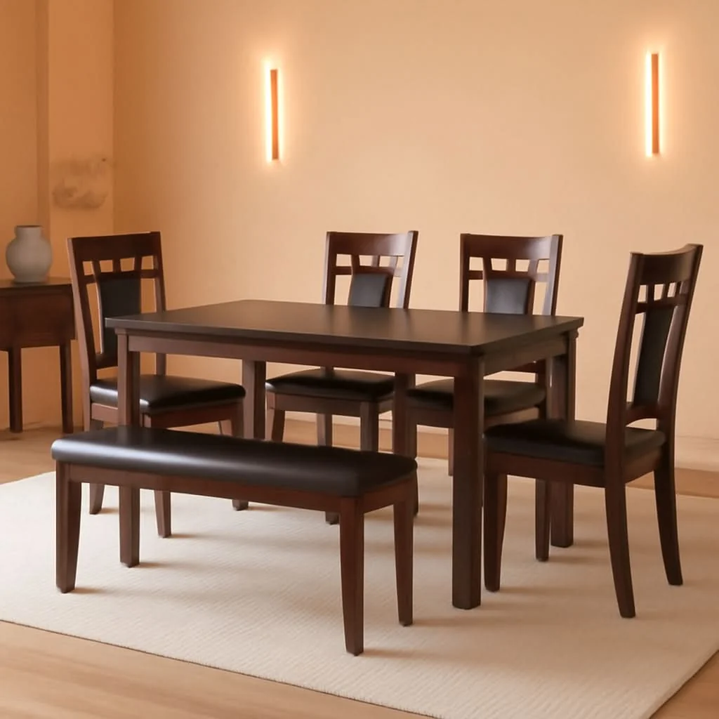 Traditional Brown Contemporary Engineered Wood Dining Table Set Superior