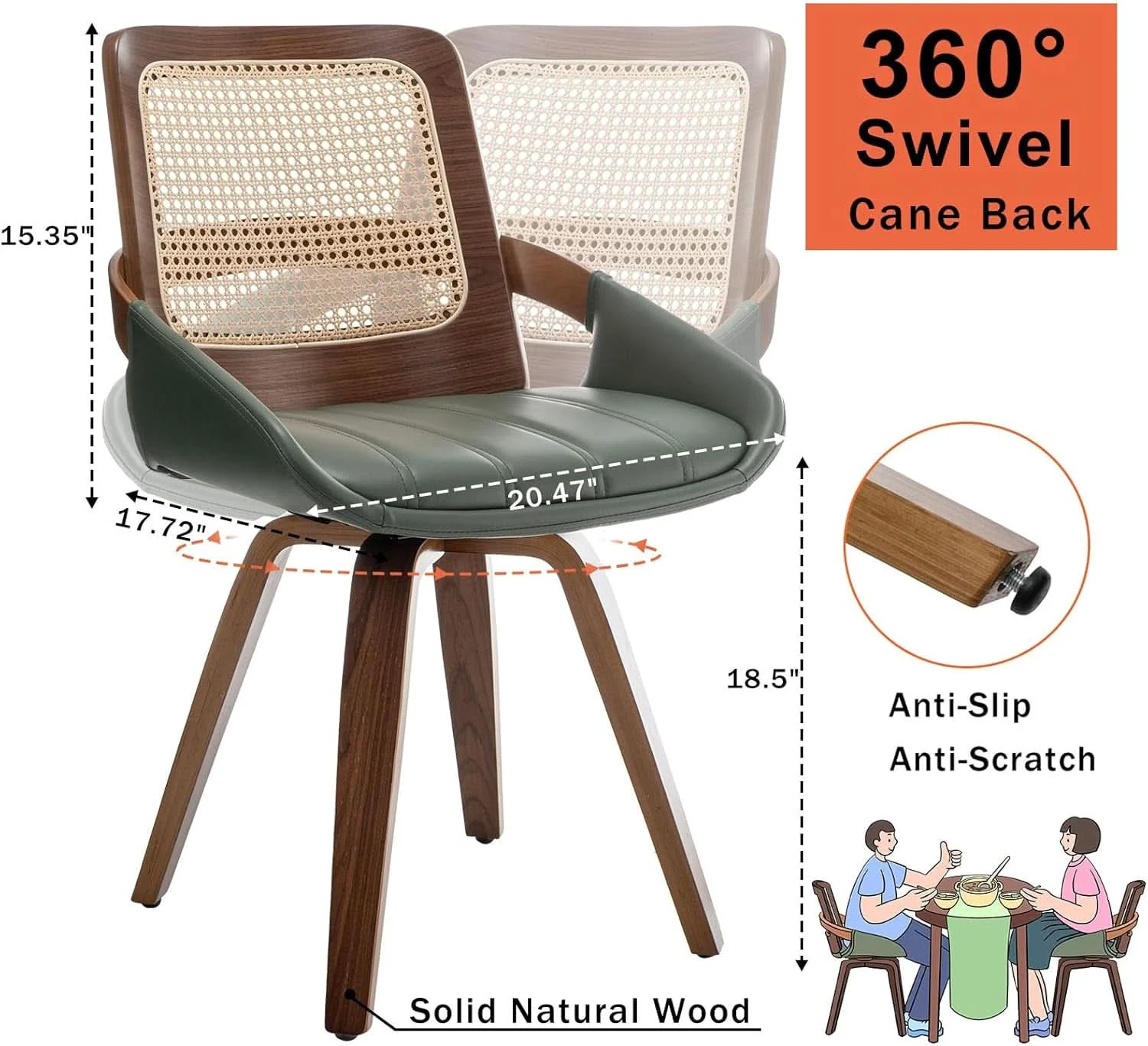 World-Class Set Midcentury Green Rattan Bentwood Dining Chairs Smooth