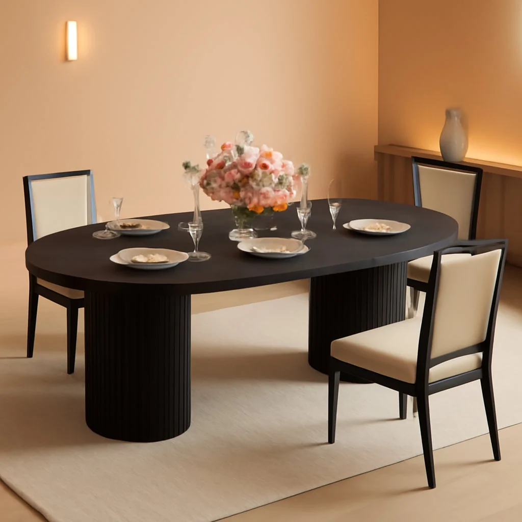 Recyclable Black Modern Farmhouse Extendable Round Dining Table Genuine