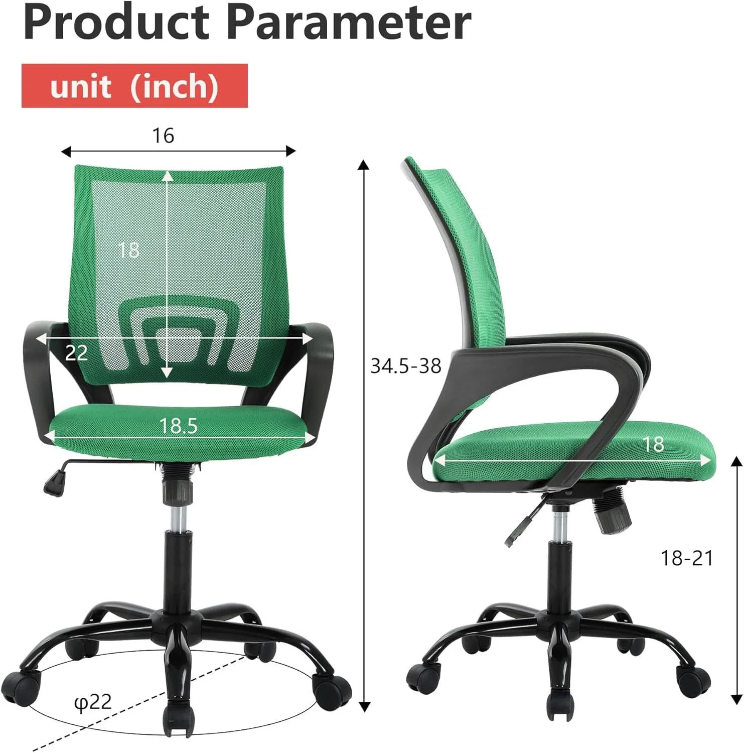 Certified Ergonomic Green Office Chair With Adjustable Lumbar Support Breathable