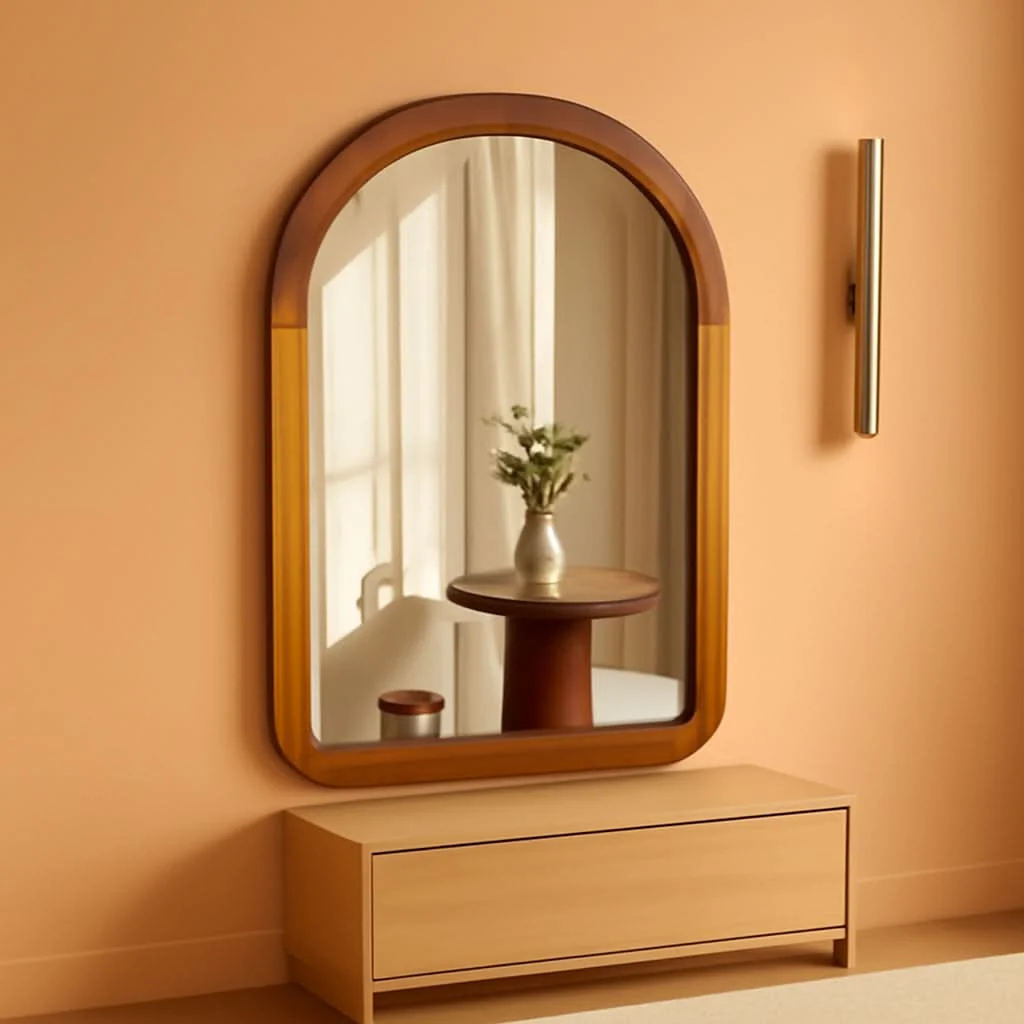 Genuine Arched Mirror 24×36 Walnut Brown Wood Frame Wall Mounted Premium