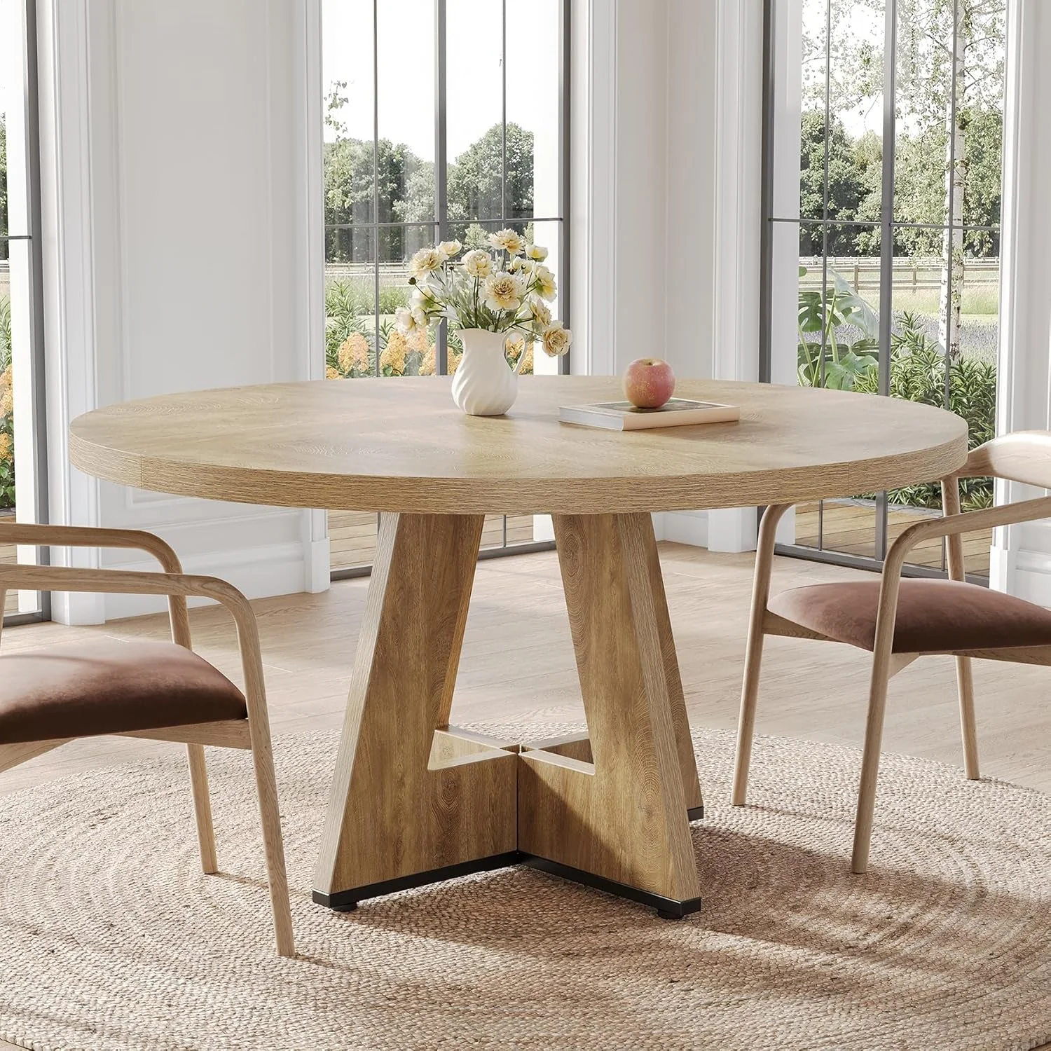 Specialty Premium Quality Oak Circular Dining Table Pedestal Easy-to-Use
