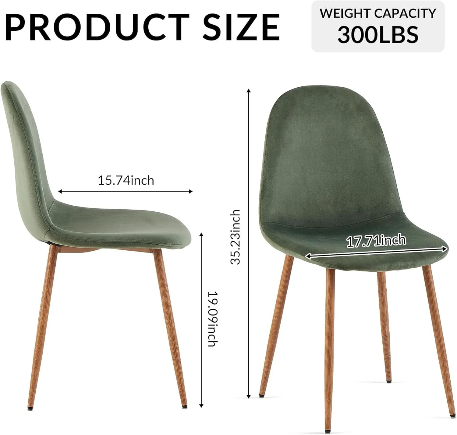 Long-Lasting Four Green Velvet Upholstered Dining Chairs Collection Fine
