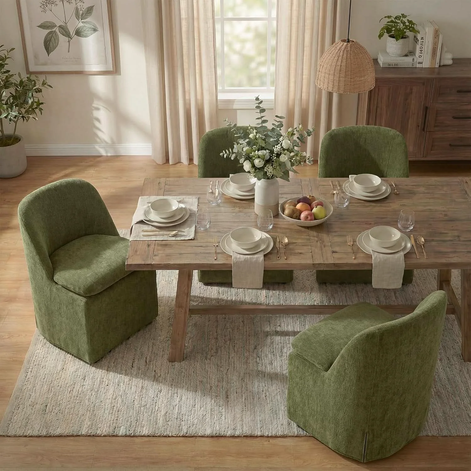 Quality Green Upholstered Dining Chairs With Washable Slipcovers Natural
