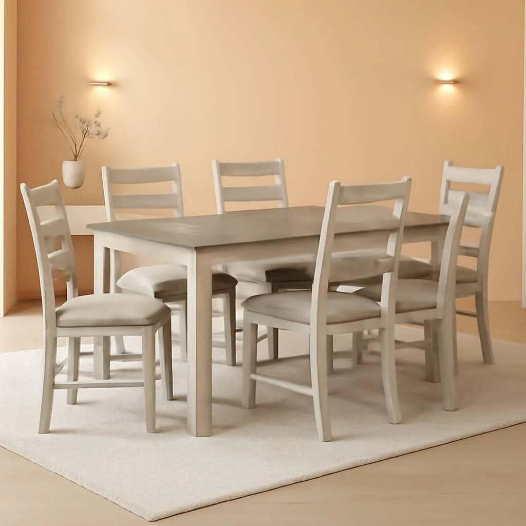 Versatile Seven Piece Weathered Whitewash Dining Set Collection Fine