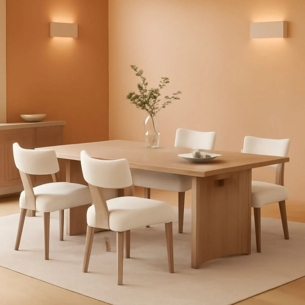 Classic Beige Upholstered Linen Dining Armchairs Wood Legs Casual