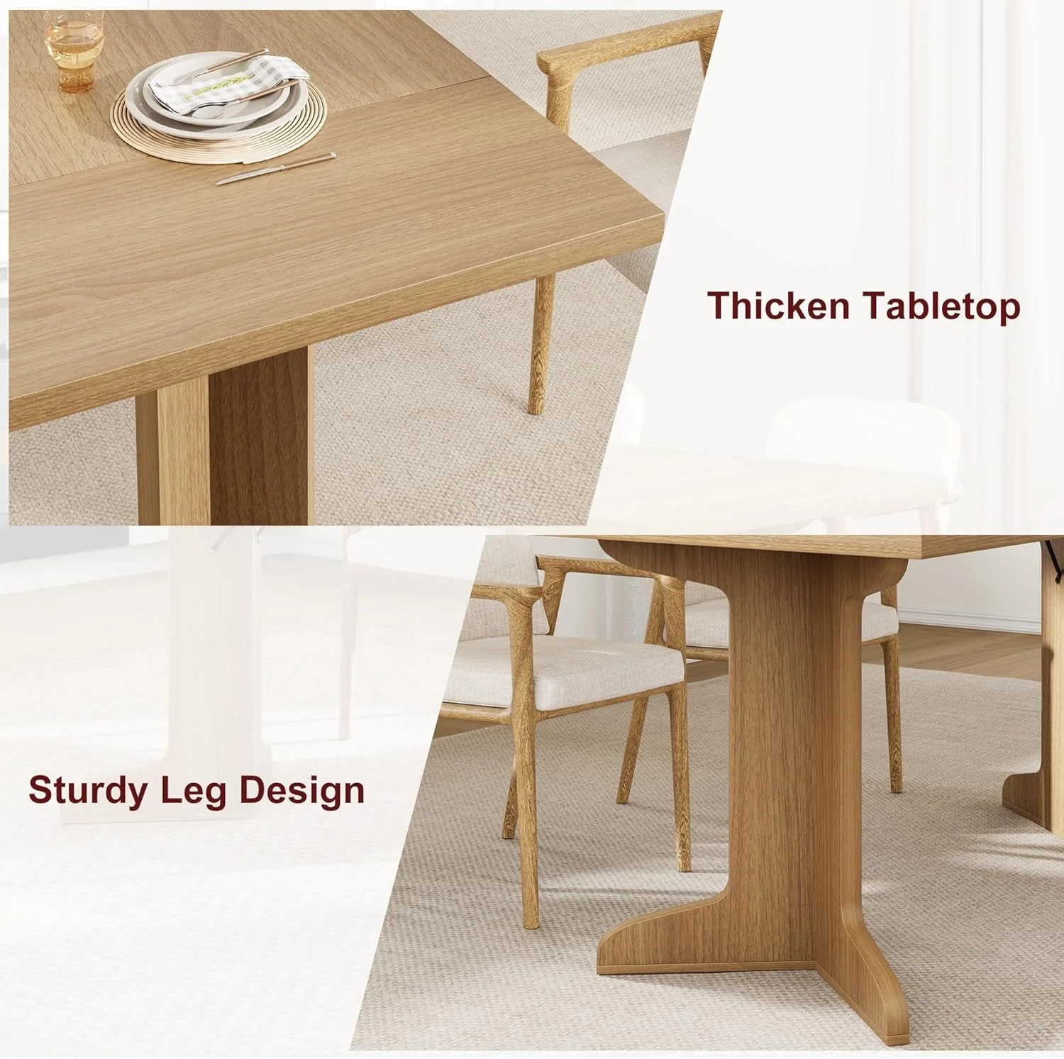 Functional 71Inch Elegant Oak Rectangular Dining Table Durable Elite