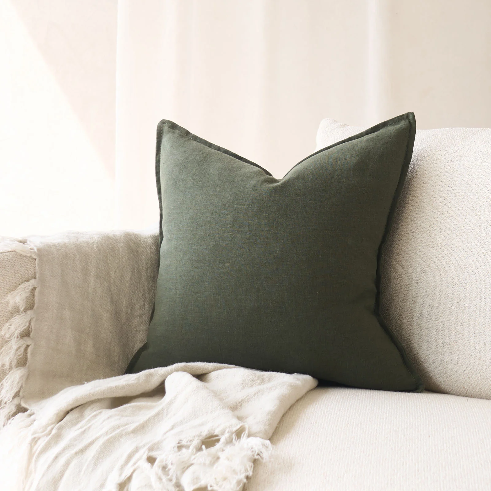 Traditional Linen Fabric Cushion Olive Contemporary