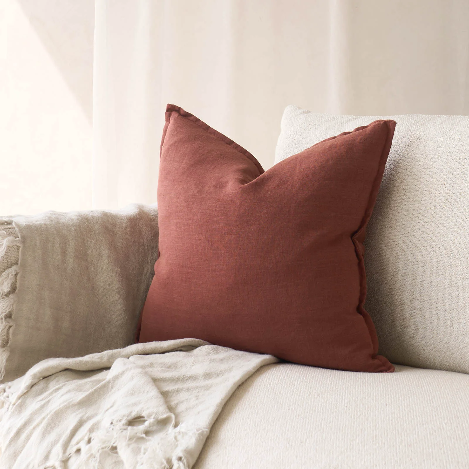 Classic Linen Fabric Cushion Rust Prestigious