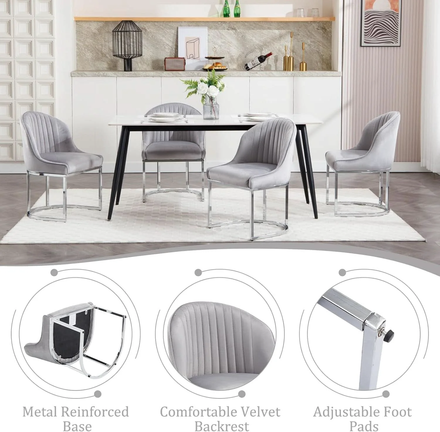 Casual Grey Velvet Upholstered Dining Chairs Collection Set Selected