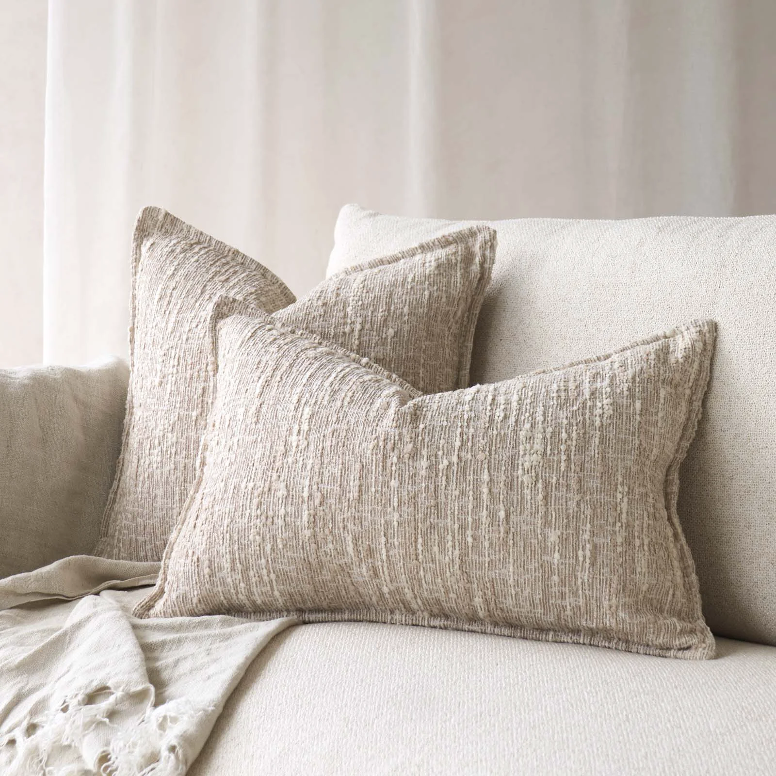 Verified Textured Fabric Cushion Beige Sophisticated