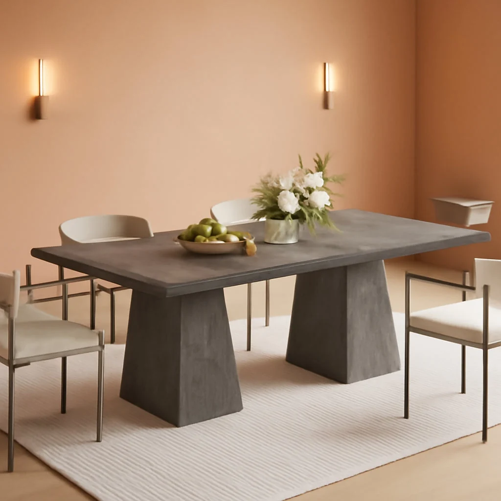 Environmentally Friendly Grey Double Pedestal Rectangular Dining Table Wooden Solid