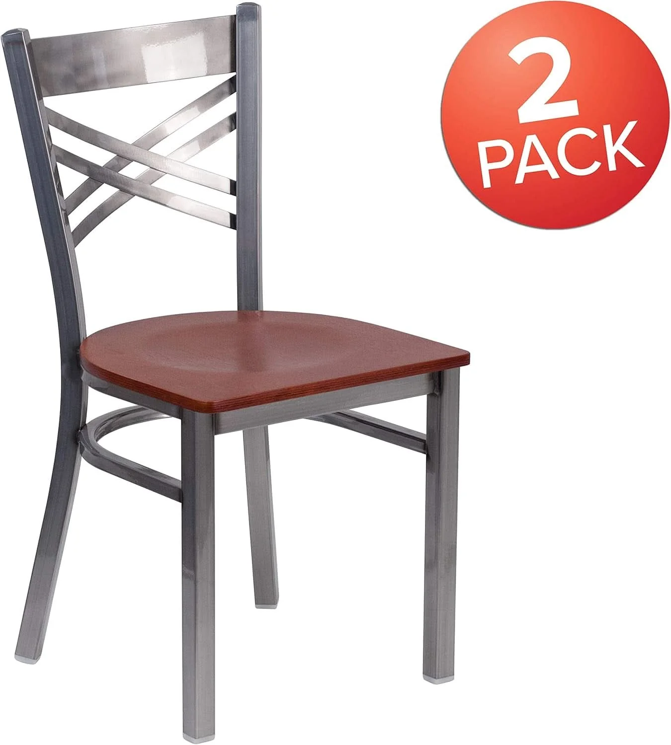 Sustainable 2 Pack Hercules Series X Back Metal Dining Chairs With Cherry Wood Sea Pure