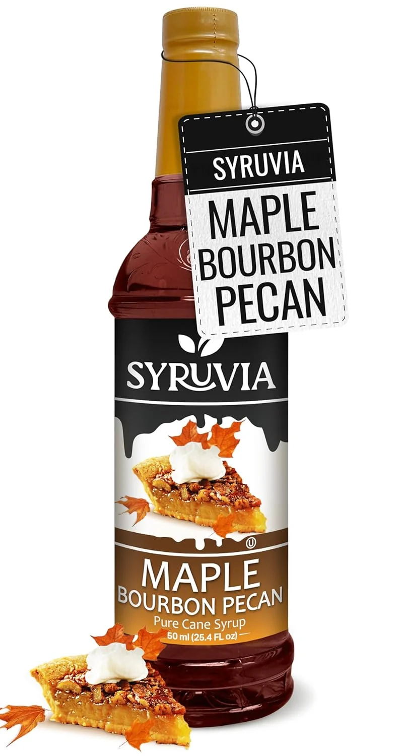 Long-Lasting Syruvia Maple Bourbon Pecan Coffee Syrup – 25.4 fl oz – Kosher for Drinks Soda Desserts and More Gluten Comfortable