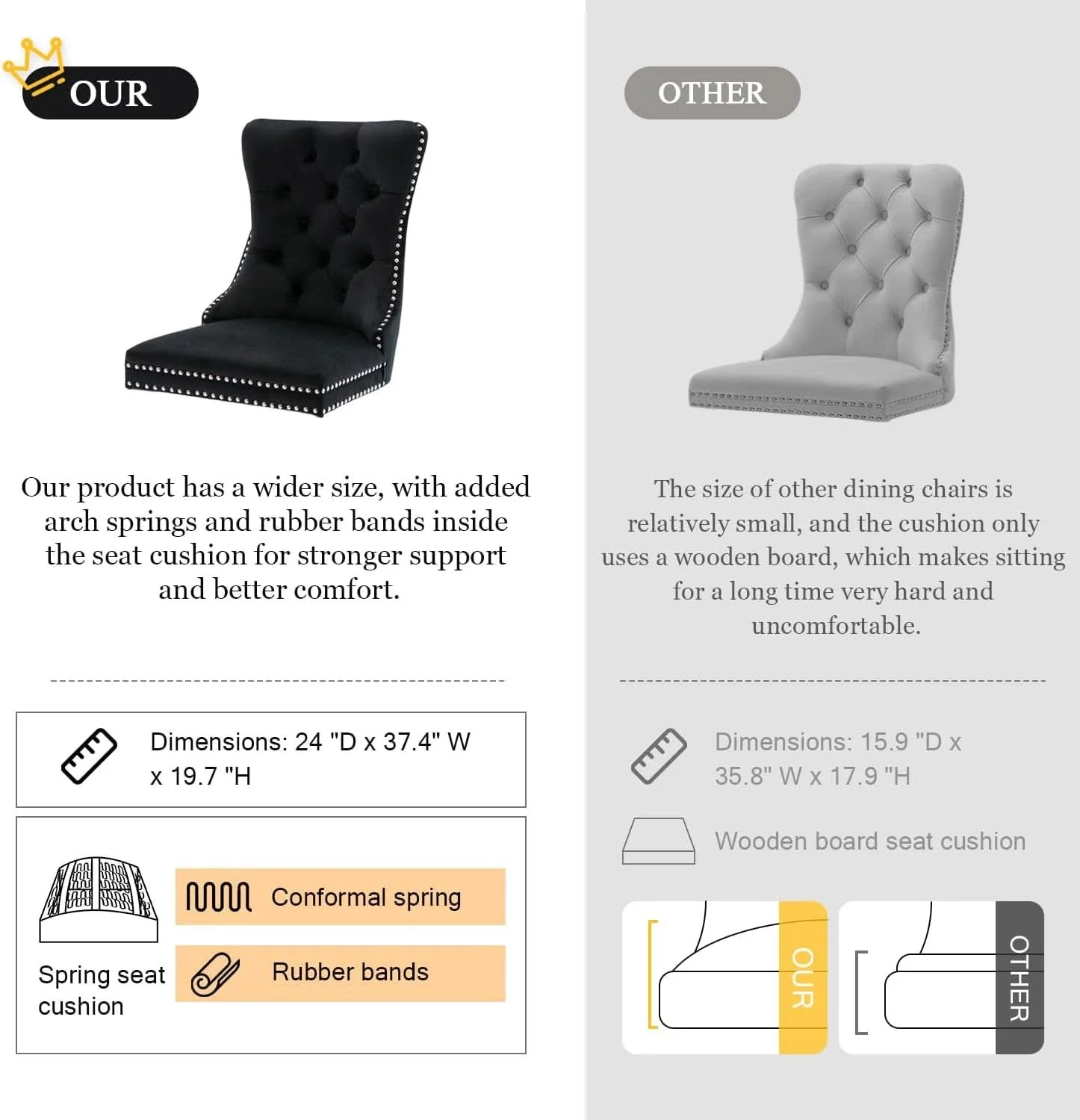 Casual Black Velvet Tufted Dining Chairs With Nailhead Trim Dependable
