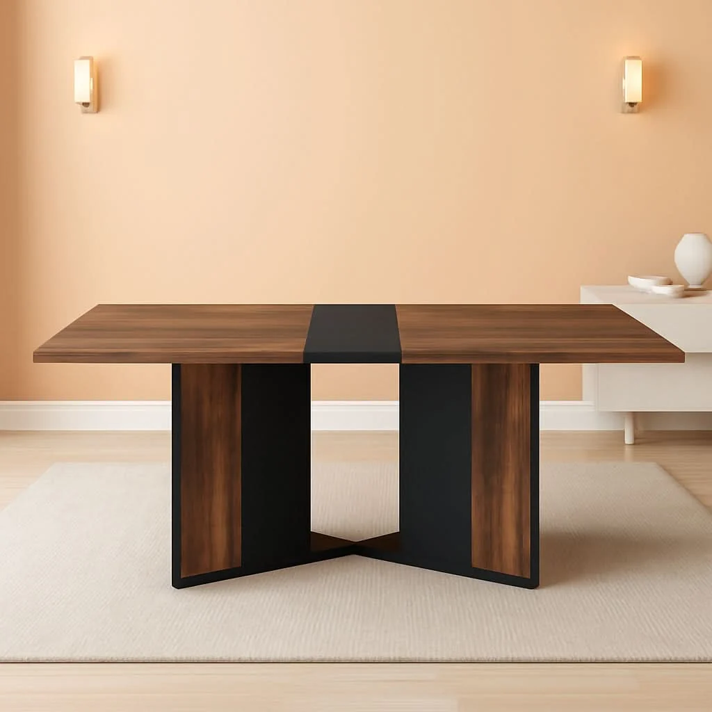Durable 71In Large Rectangular Dining Table With Brown Tabletop Safe