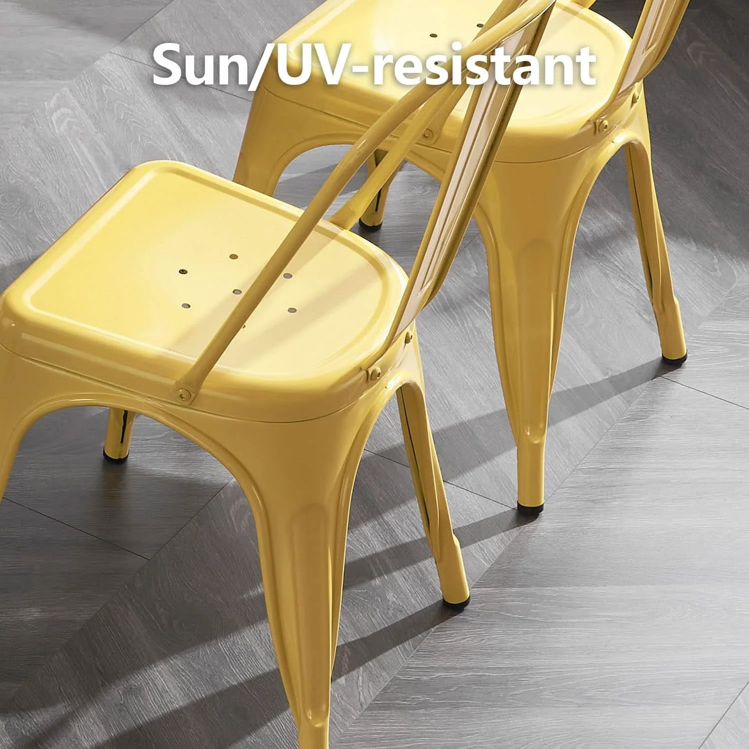 Relaxed Stackable Yellow Metal Dining Chair 18 Inch Kitchen Versatile