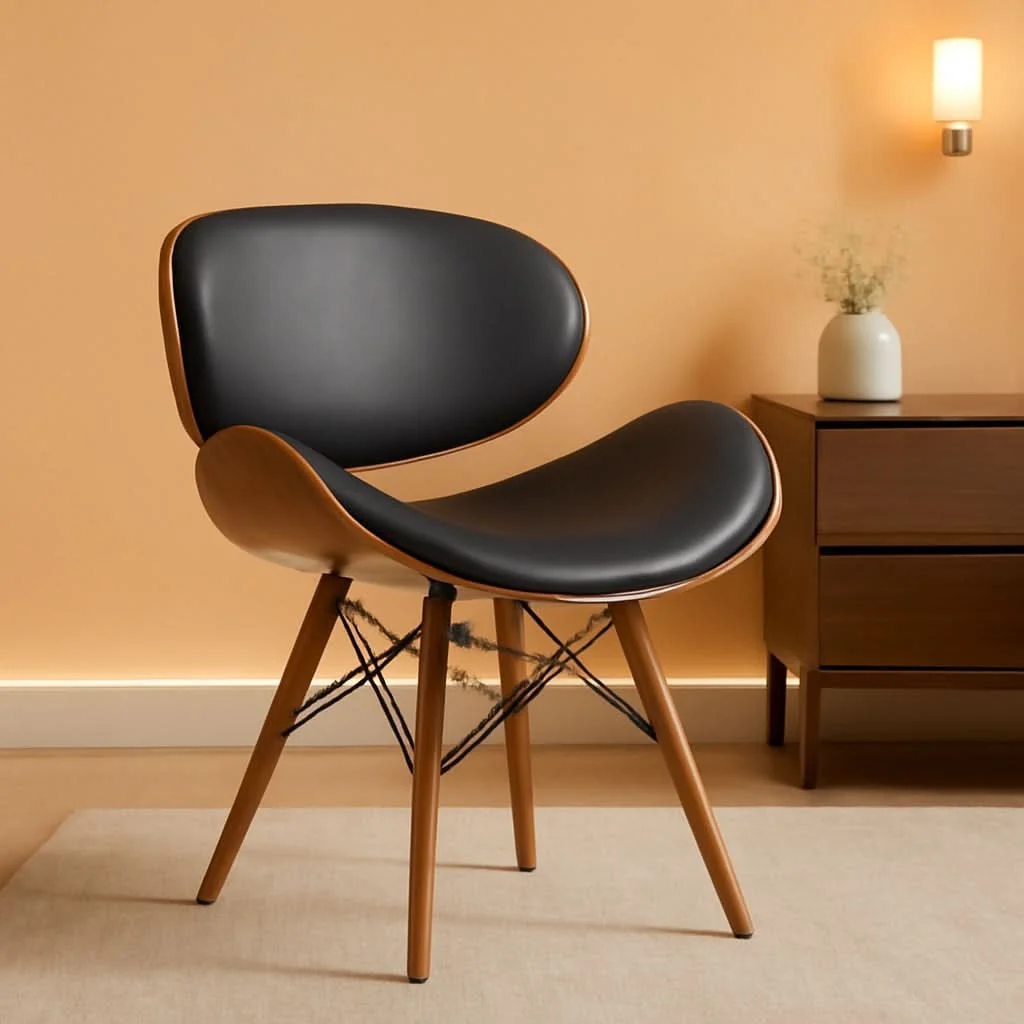 First-Class Cassie Dining Chair Black Faux Leather Walnut Wood Original