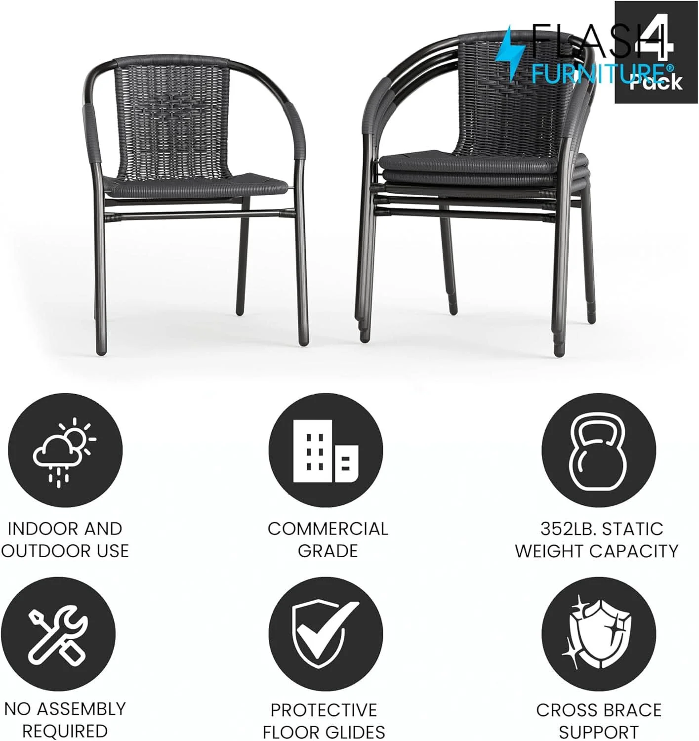 Secure Modern Stackable Rattan Dining Chairs Set for Outdoor Green