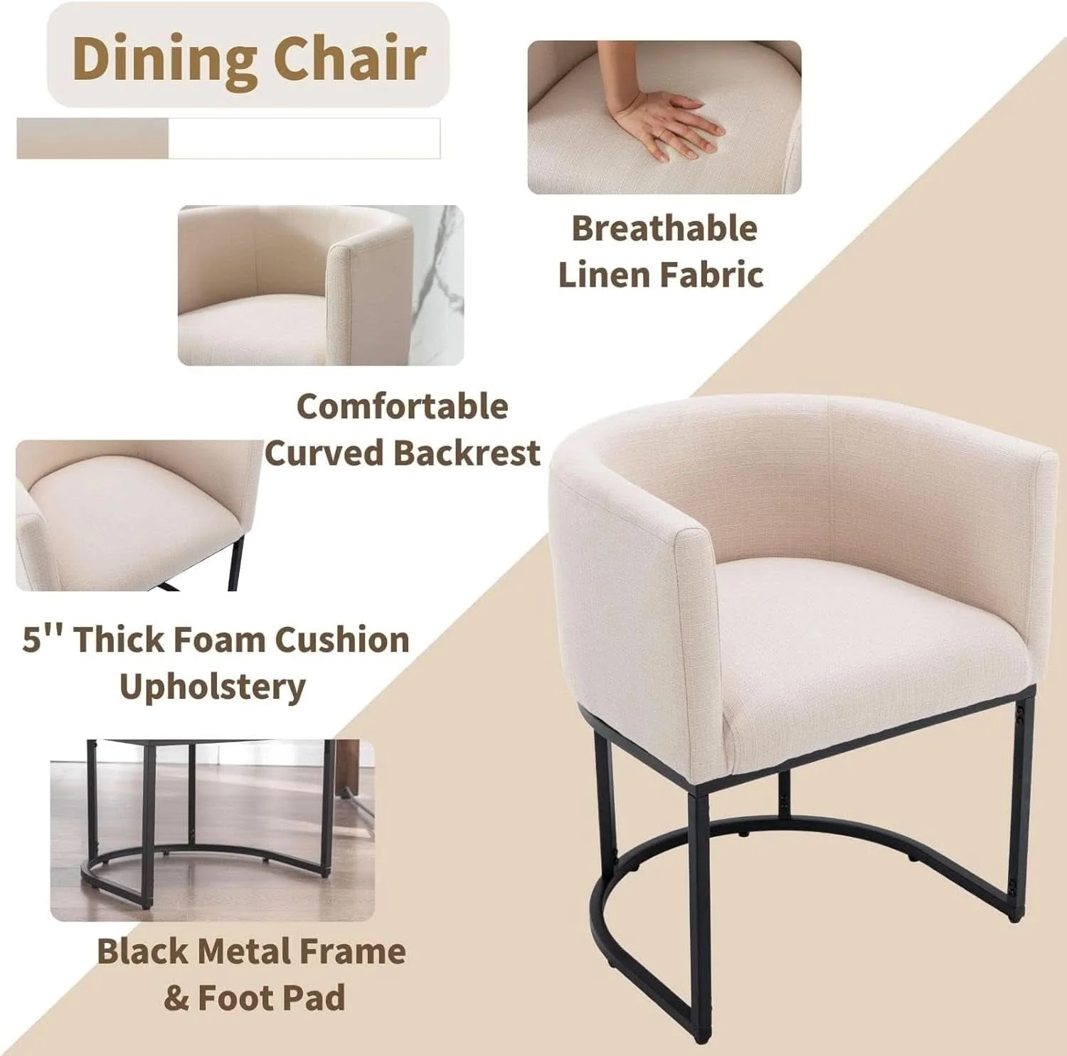Recyclable Cream Upholstered Barrel Dining Chairs 18.5-Inch Wide Eco-Friendly