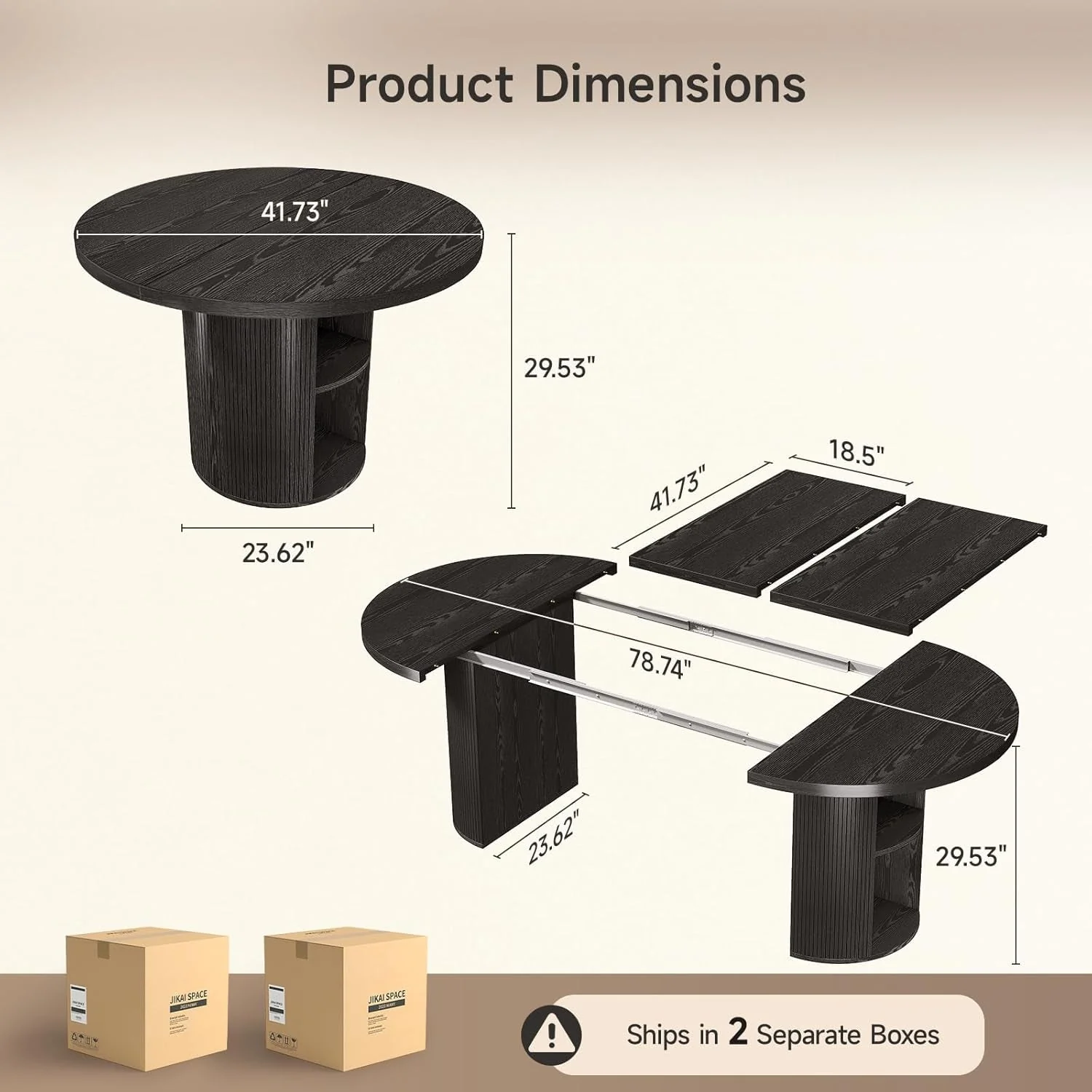 Powerful Extendable Oval Dining Table 41to78 Inches Charcoal Black Eco-Friendly