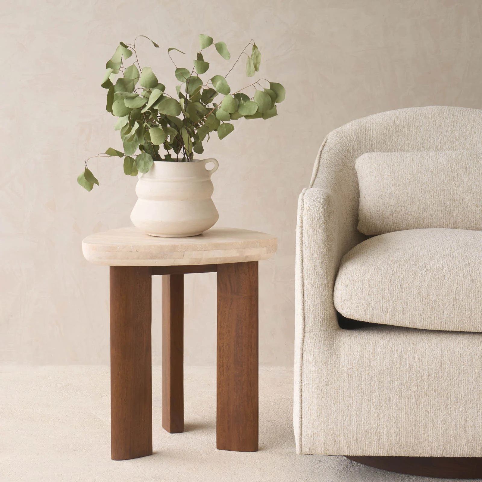 Innovative Dune Travertine Side Table Dark Stained 45cm Casual