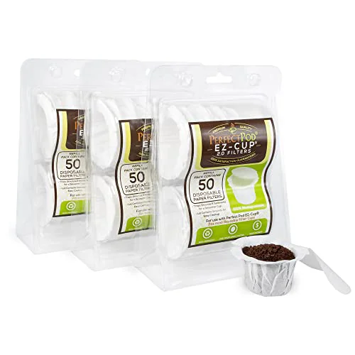 First-Class EZ Cup Paper Filters with Lid for Reusable Coffee Pods 150 Count Elegant