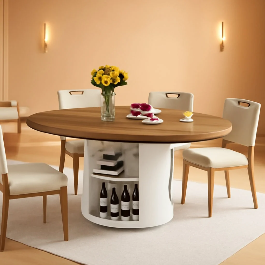 Original Design Extendable Round Dining Table FortyThree Inch Storage Cabinet Original