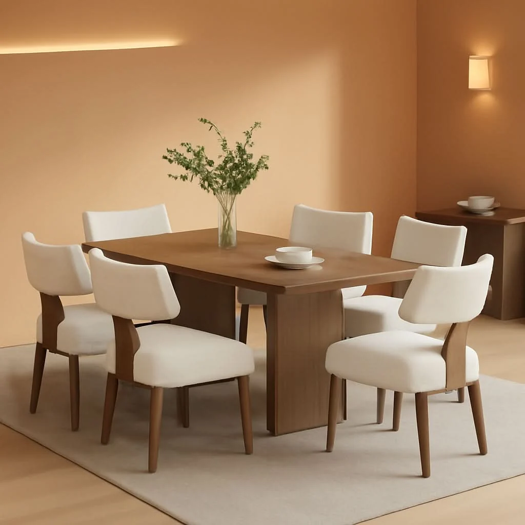 Outstanding Beige Linen Fabric Upholstered Dining Chairs Curved Back Refined