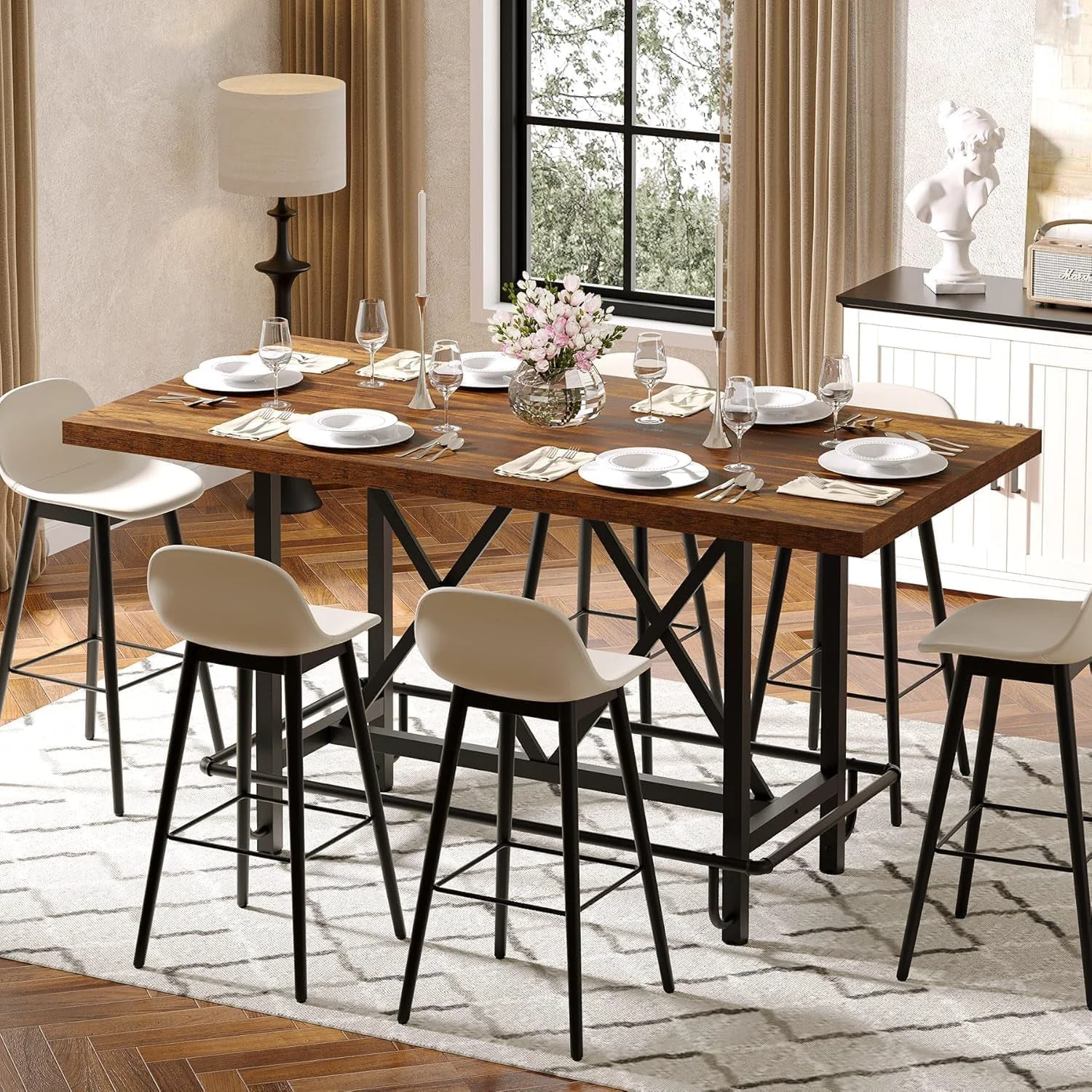 Prestigious Six Person Industrial Grade Rustic Brown Dining Table Authentic