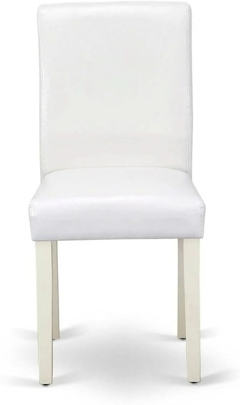 Top-Quality Parson Dining Chairs White Faux Leather Upholstered Pair Luxury