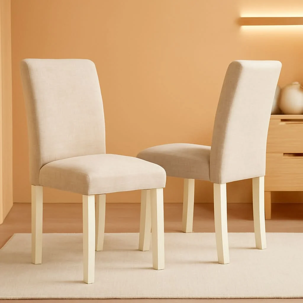 Modern Light Beige Linen Upholstered Dining Chairs Set Of 2 Crafted