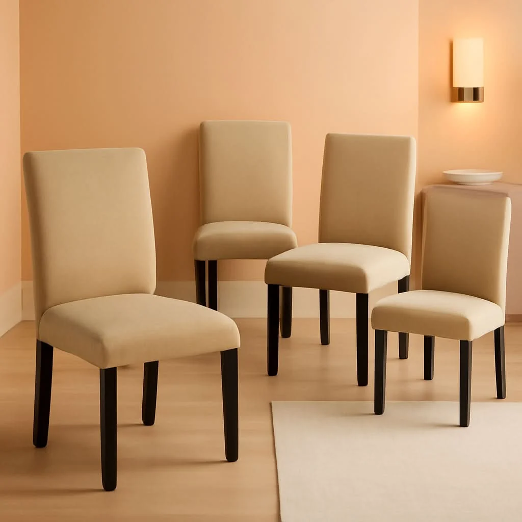 Solid Khaki Upholstered Parson Dining Chair Set 4 Wood Legs Trusted