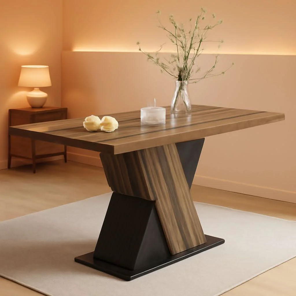 Practical 55 Inch Walnut Solid Industrial Dining Table Seats Six Comfortable