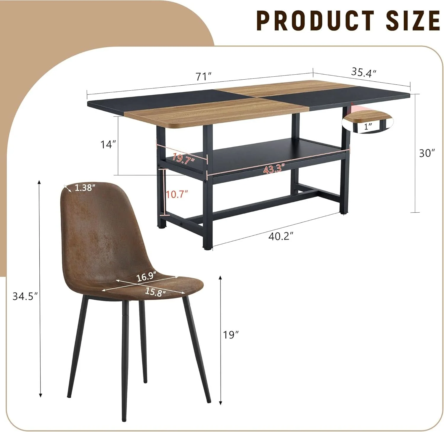 Eco-Friendly 71 Inch Weathered Brown Premium Rustic Dining Table Set