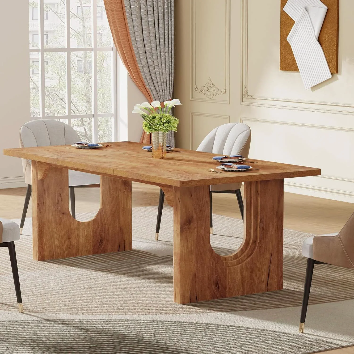 Trusted Dining Table 71 Inch Rustic Brown With Wood Pedestal Modern