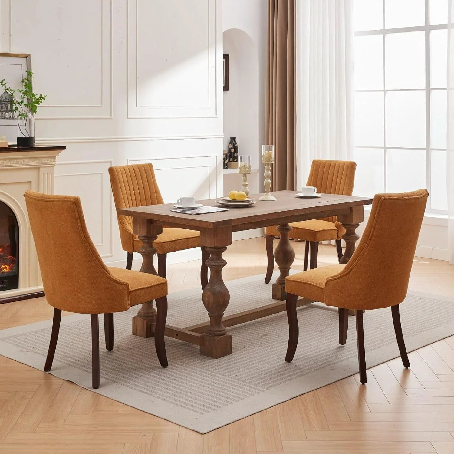 Easy-to-Use Yellow Linen Dining Chairs Set Of 4 Channel Tufted Pure