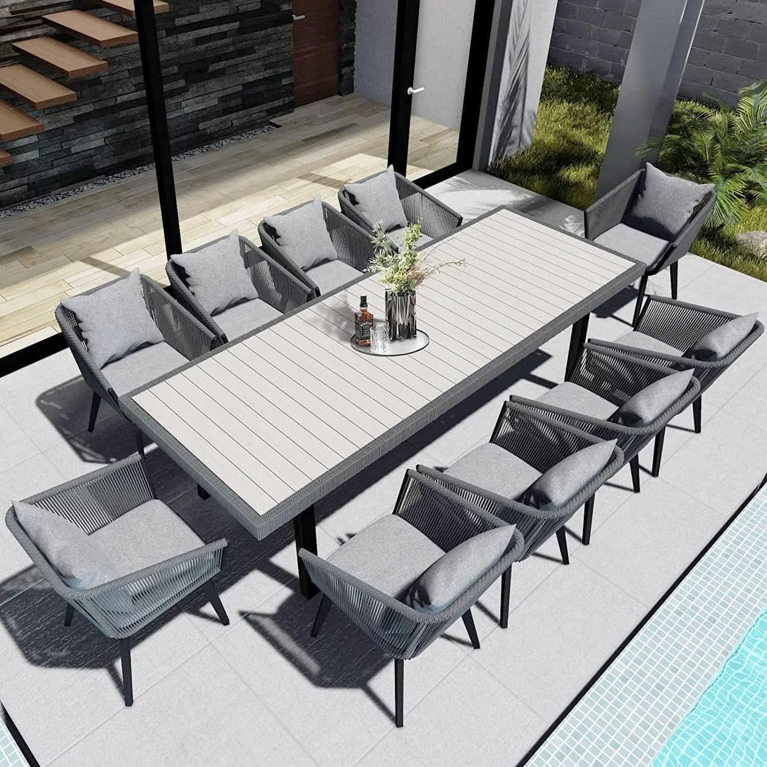 Clean Elegant 11 Piece Patio Dining Set for Outdoor Spaces Green