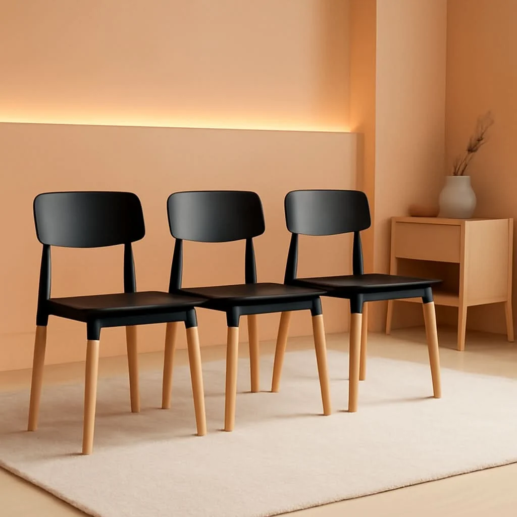 Fine Wooden Dining Chairs Set of 4 Black Ergonomic Backrest World-Class