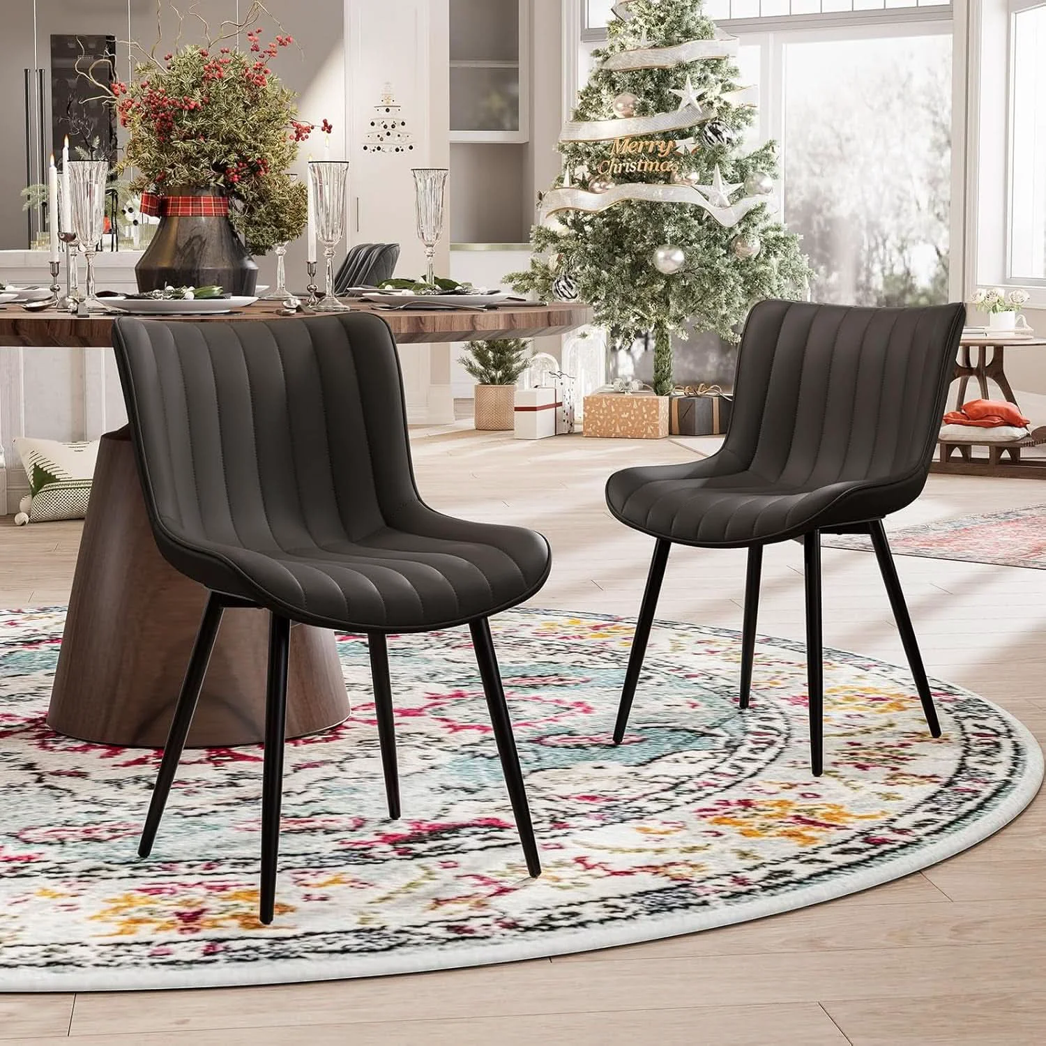 Smooth Black Upholstered Dining Chairs Set Of Two Modern Kitchen Professional