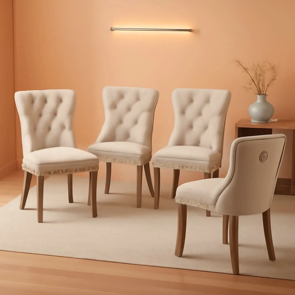 Environmentally Friendly Velvet Dining Chairs Beige Nailhead Trim Set Of Four Contemporary