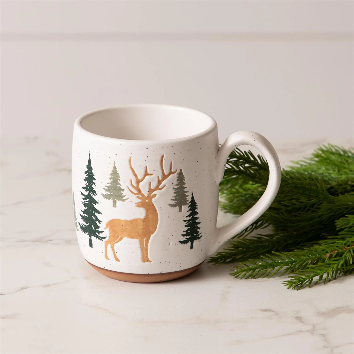 Long-Lasting Deer Trees Embossed Stoneware Mug 16 oz Professional