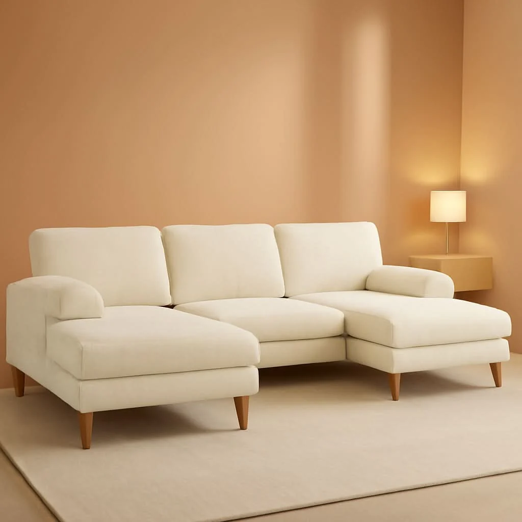 Official 110 Inch Beige U Shaped Sectional Sofa For Living Room With Double Cha Premium