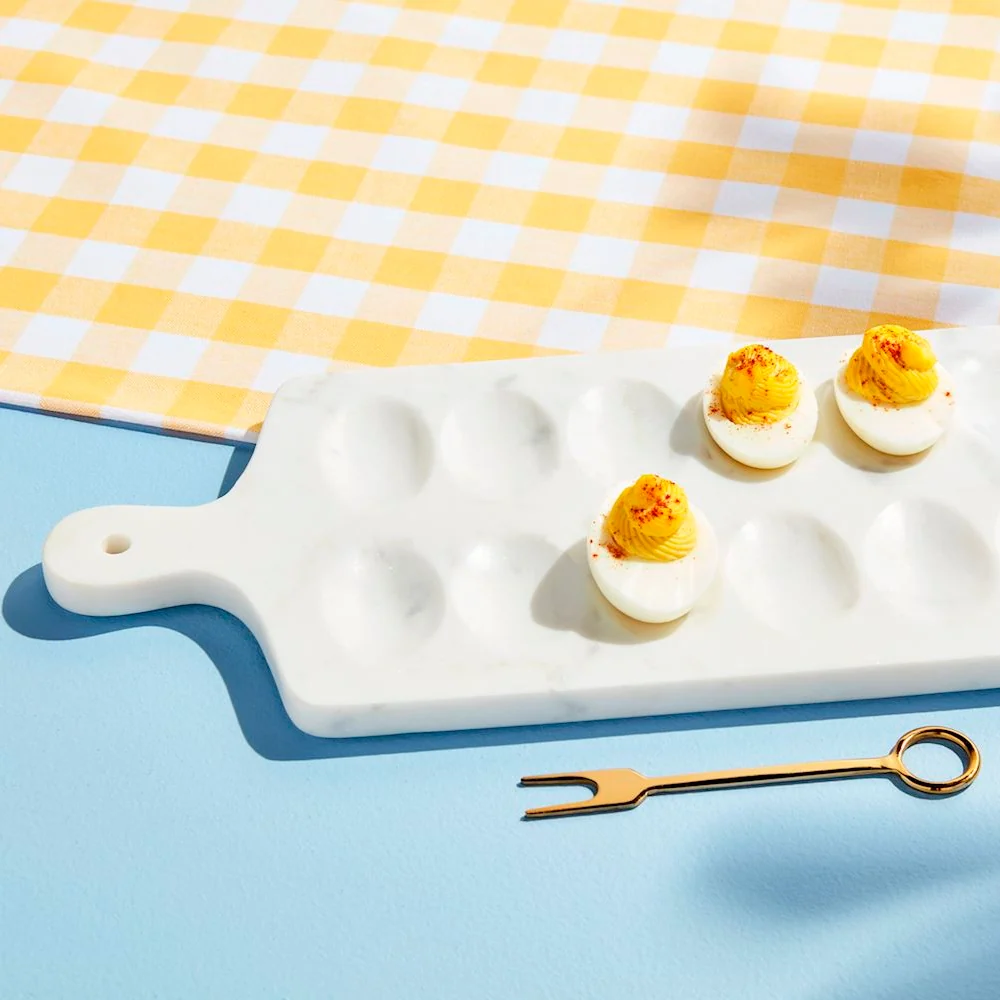 Effective Marble Deviled Egg Board Set with Brass Serving Fork Advanced