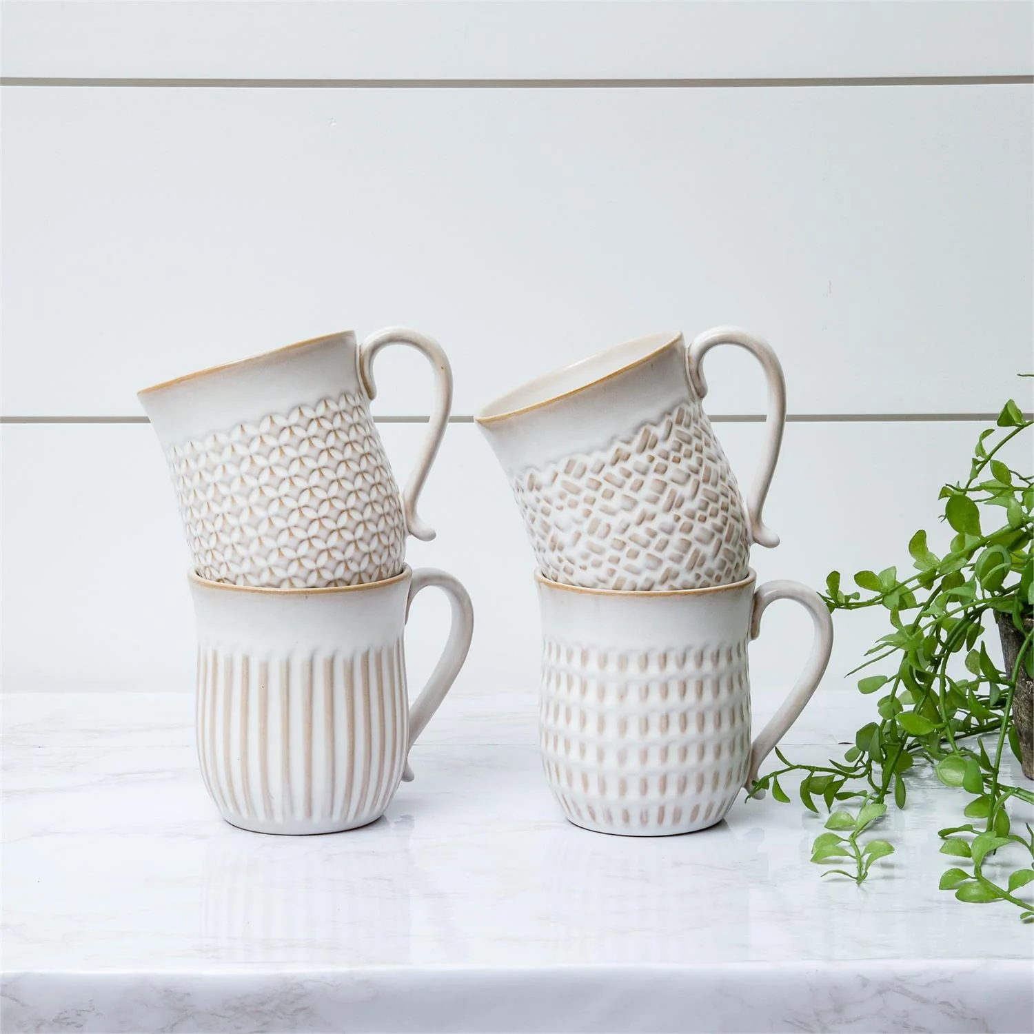 Sophisticated Cream Reactive Glaze Patterned Mug 16 oz Authentic