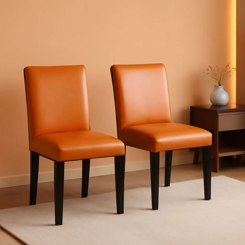 Comfortable Parson Dining Chairs Black Faux Leather Upholstered Set Of 2 Fashionable